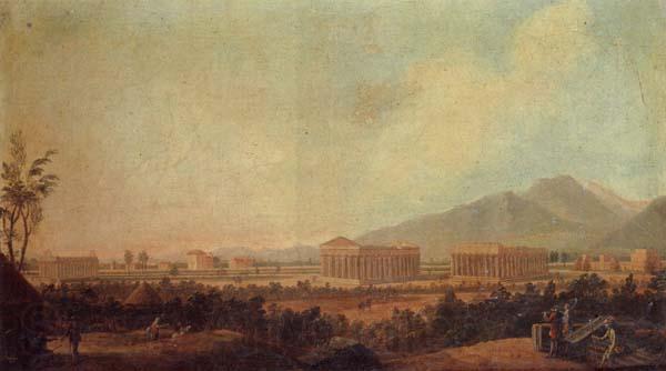 unknow artist A view of paestum,with grand tourists in the foreground Spain oil painting art